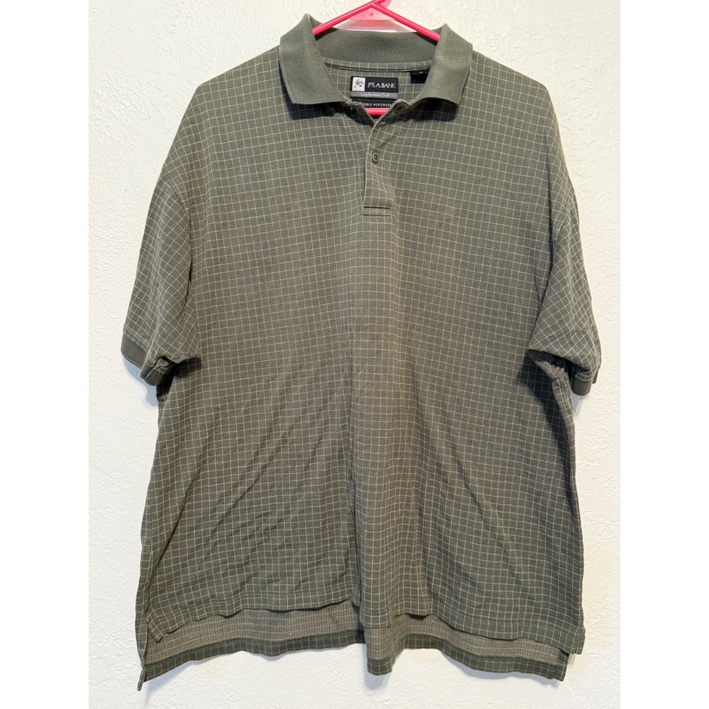 Jos. A. Bank Leadbetter Golf Polo Shirt Mens XL Green Tan Grid Mercerized Cotton